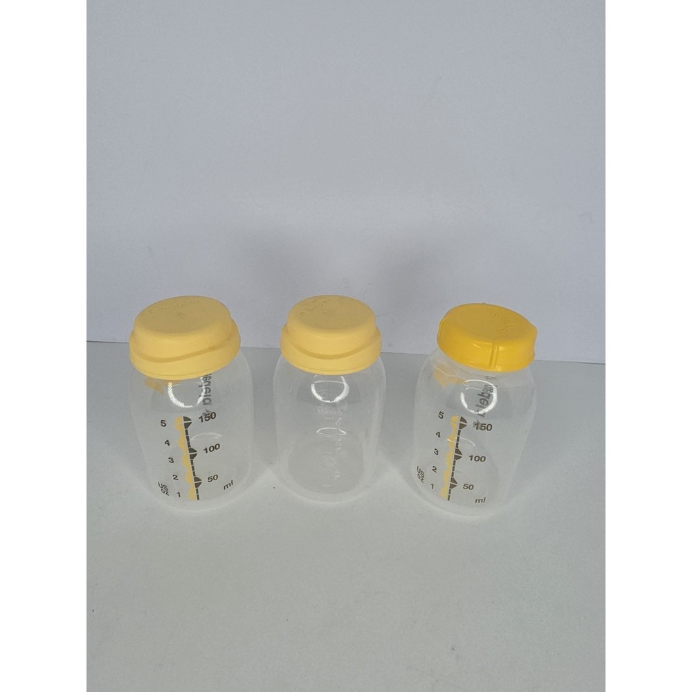 Lot of 3 Medela 5oz/150mL Breast Milk Storage‎ Bottles & Yellow Caps Baby Infant